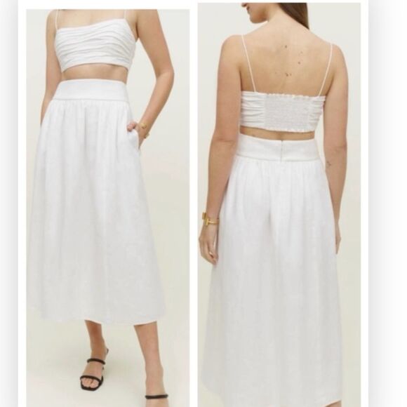 Reformation Louise Linen Two Piece Set white size 12 NWT - Picture 1 of 8